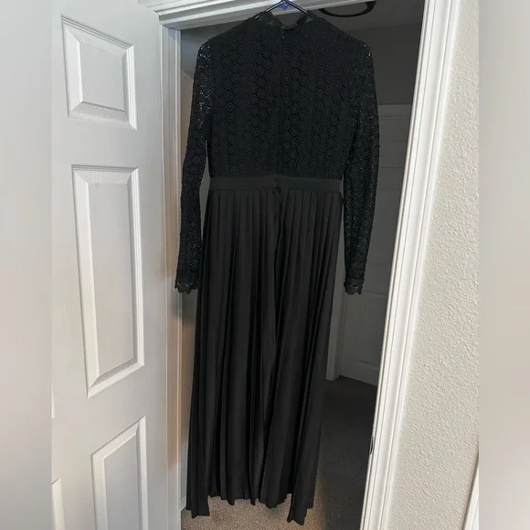 Black Pleated Gown with Bishop Sleeves - Picture 2 of 2